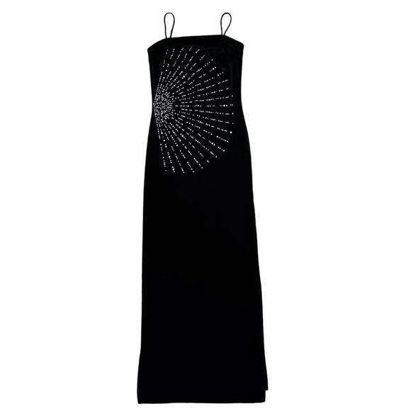 90s black velvet sparkly square neck maxi gown - Picture 1 of 5
